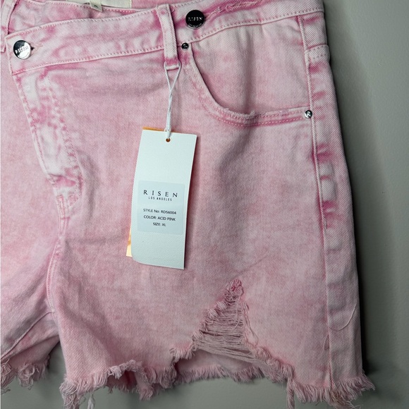 Risen Pink Acid Wash Frayed Denim Shorts Size XL - Picture 3 of 11